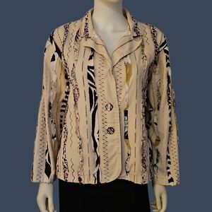 Vtg LIFESTYLE 1980s Striped Animal Print Patchwork Embroidered Blazer Jacket